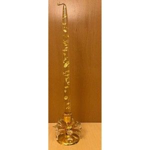 Lucite Candle Clear Gold Fleck Single Gold Plated Crystal-like Bead Holder MCM